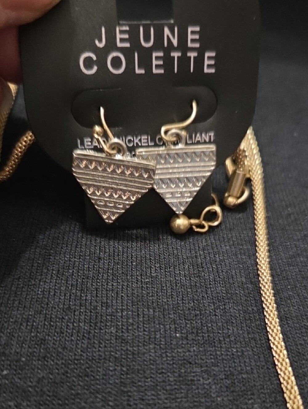 Gold Triangle Pendant Necklace and Earring Set - Gold - Picture 3 of 3